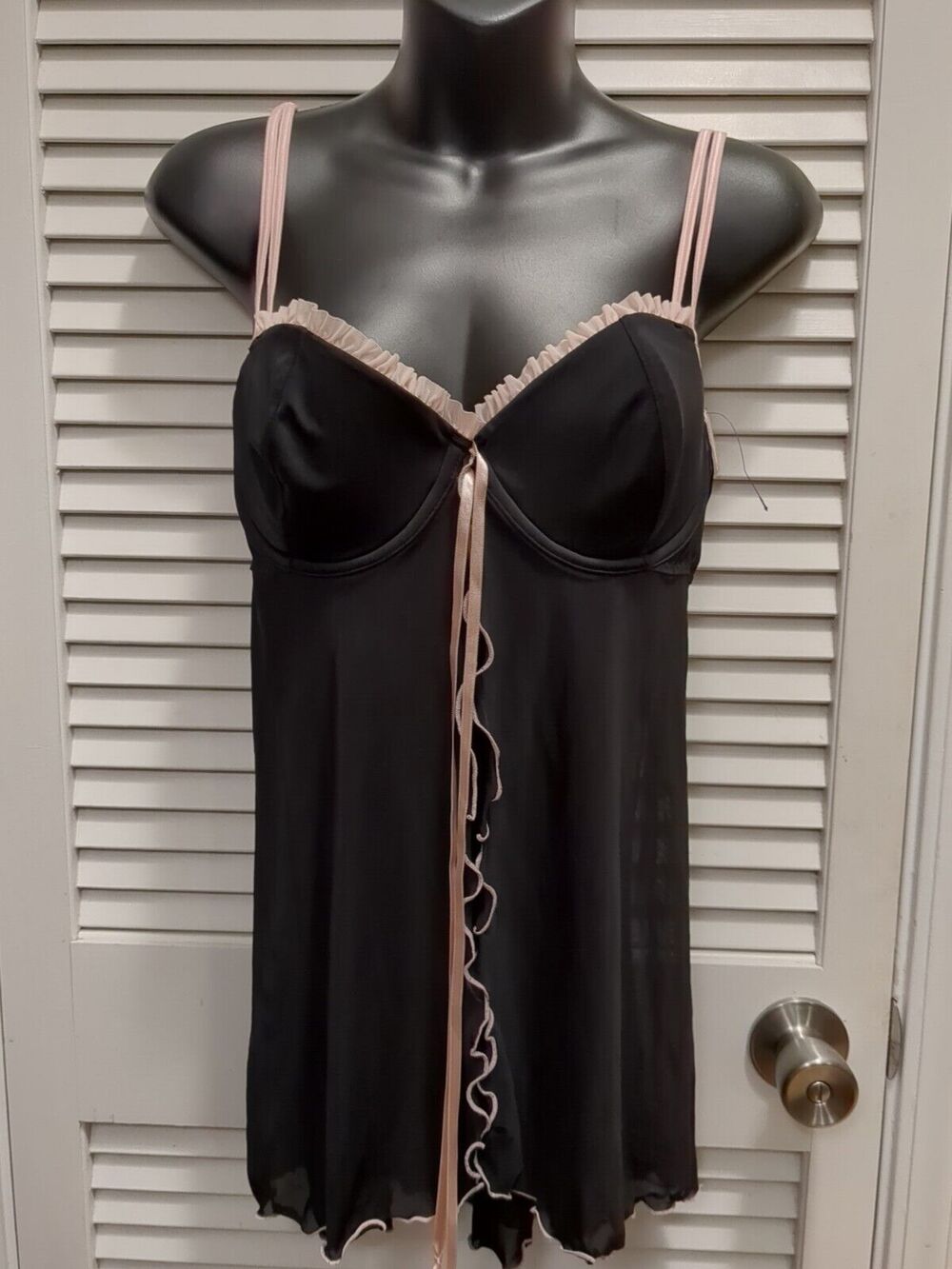 Victoria's Secret Black Nightie Lingerie Negligee W/ Bra Sheer Women's Size L